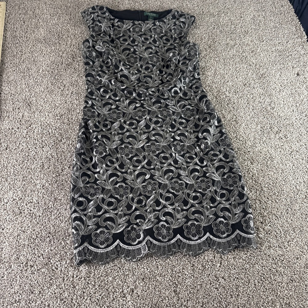 LRL Ralph Lauren Dress Womens 8‎ Copper On Black Midi Ladies Sleeveless #2523